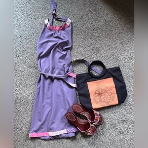 Sundress, sandals, clutch